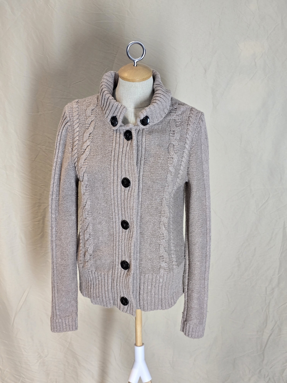 Banana Republic Taupe Cable Knit Button-Up Cardigan